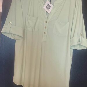 Light Green Button-Front Women's Top